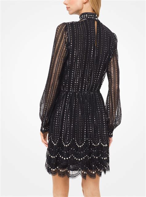 MICHAEL KORS EMBROIDERED LACE TIERED DRESS